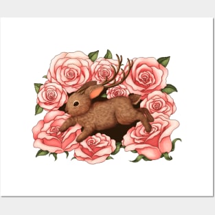 Jackalope With Roses Posters and Art